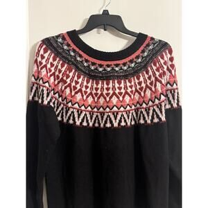 Tribal Jeans Nordic Fair Isle Aztec Sweater Black Red Sz 1X Cozy Cabincore